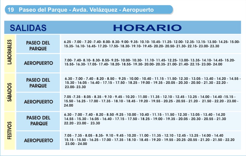 Bus N. 19 Timetable
